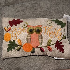 Give Thanks Owl Pillow Burlap Floral Fall Thanksgiving